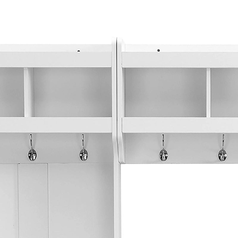 Porte-manteau minimaliste blanc/noir avec crochets, placards et banc, pour 1 à 2 utilisateurs