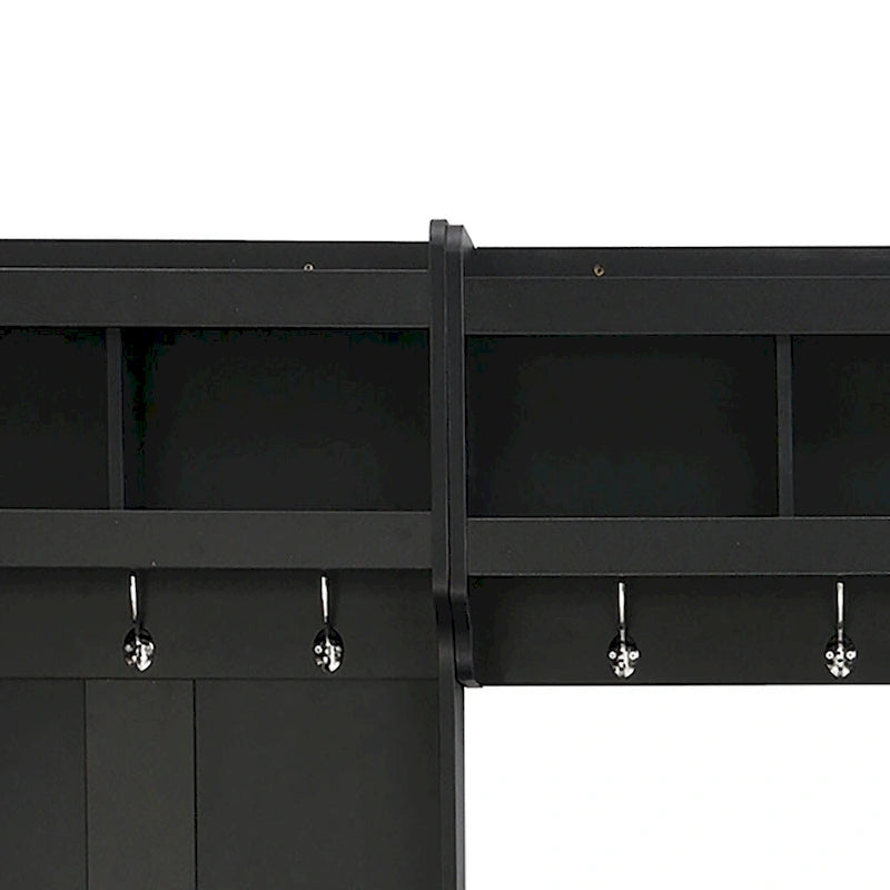 Porte-manteau minimaliste blanc/noir avec crochets, placards et banc, pour 1 à 2 utilisateurs