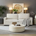 Canapé 3 places en velours côtelé beige/marron avec rangement et porte-gobelet